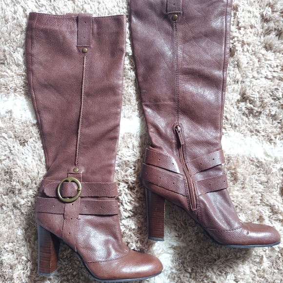 Nine West Vintage Block Heel Knee High Brown Genuine Leather Boots - Picture 1 of 6